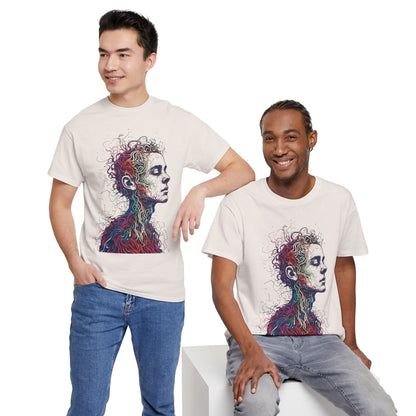 Multicolor Line Drawing Human Graphic Art Tee Shirt