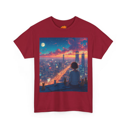 Neon City Anime Nighttime Scene w/Cats T-Shirt