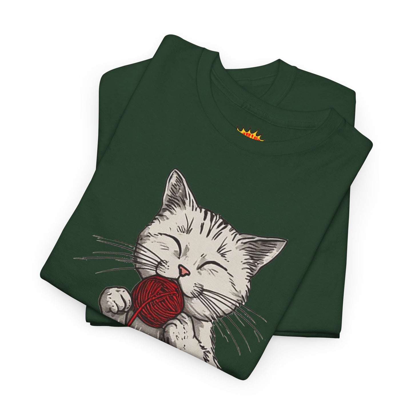 Cat w/Takeout Yarn Noodles Art Tee Shirt *Multiple Colors*