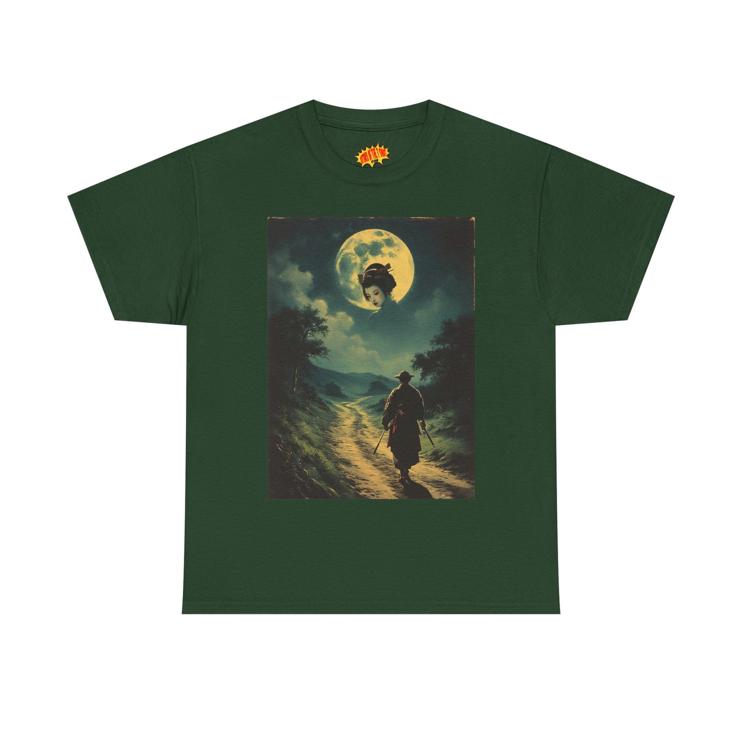 Travelling Samurai w/Moon Geisha Woman T-Shirt *Multiple Colors*