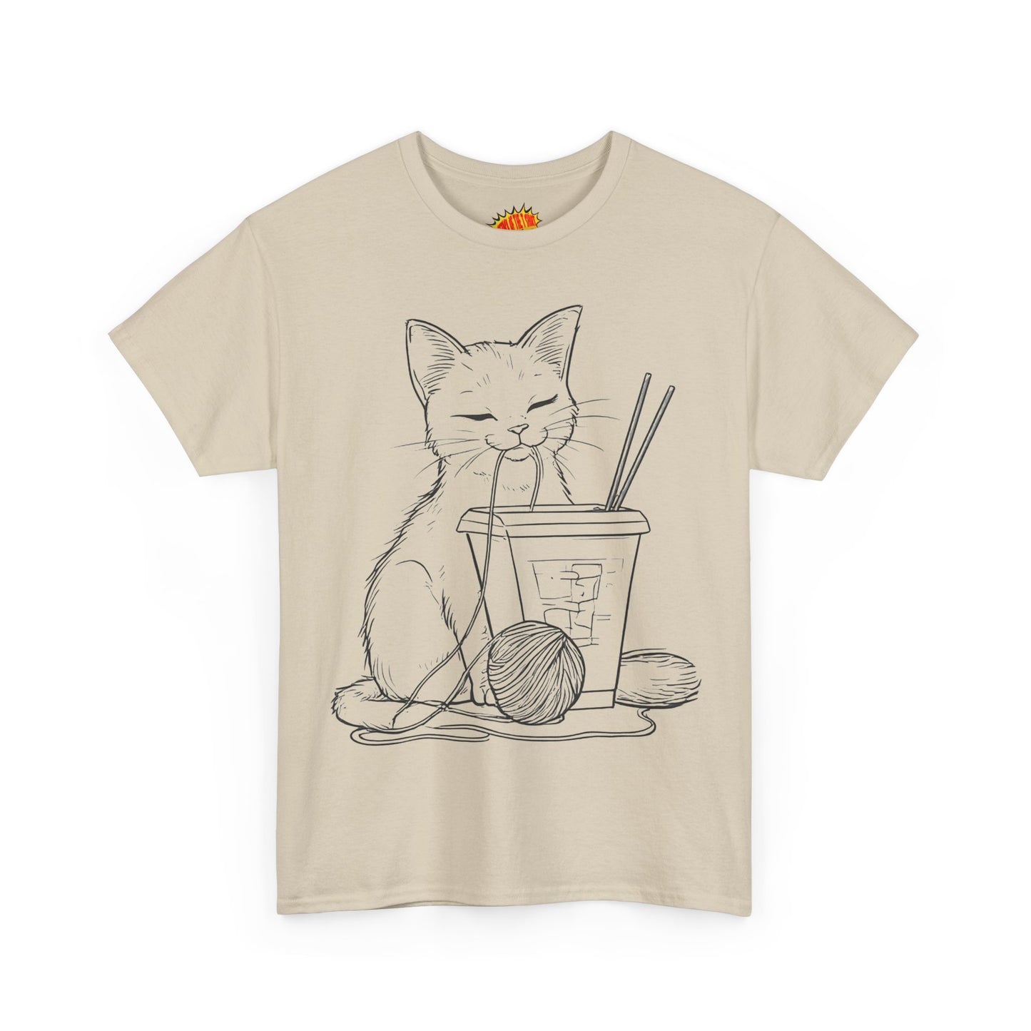 Cat w/Takeout + Yarn Ball Line Drawing Tee Shirt *Multiple Colors*