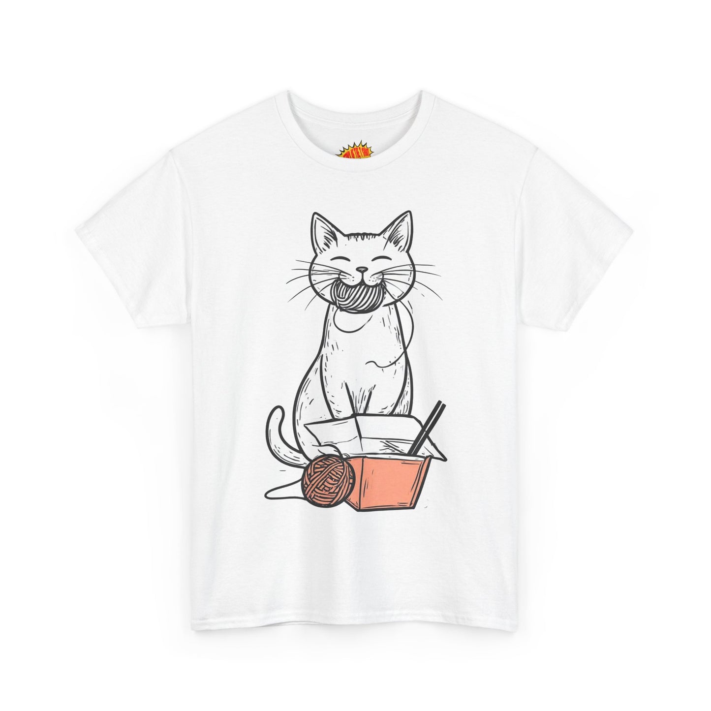 Cat w/Yarn Ball Takeout Art Tee Shirt *Multiple Colors*