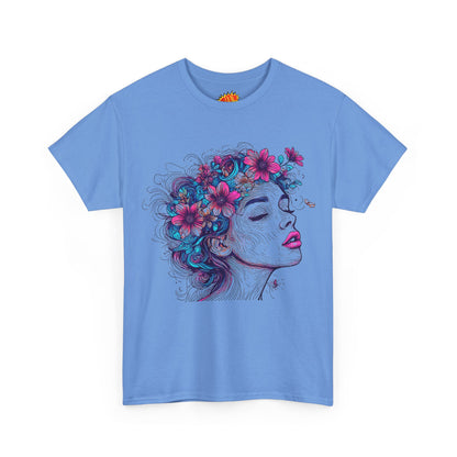 Multicolor Line Drawing Human Flower Graphic Art Tee Shirt