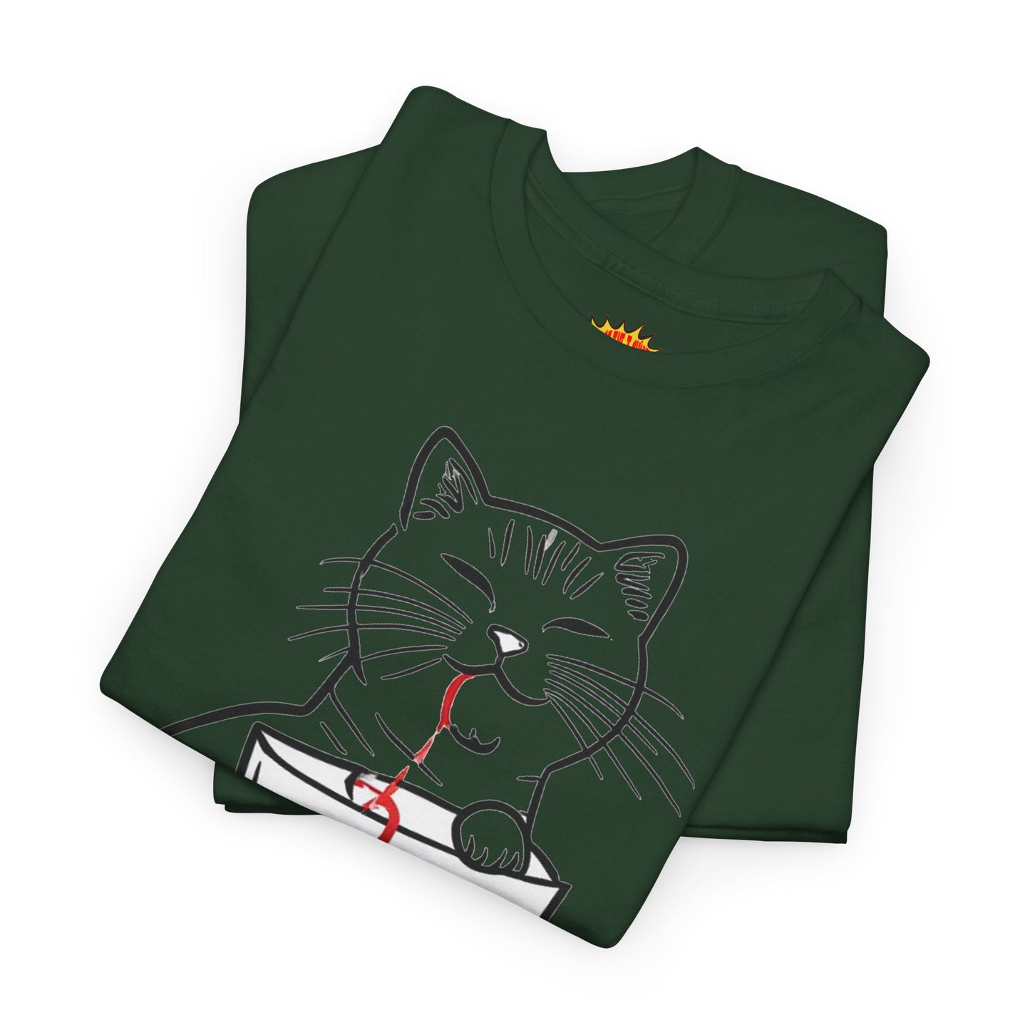 Cat w/Noodle Cup + Yarn Ball Art Drawing Tee Shirt *Multiple Colors*