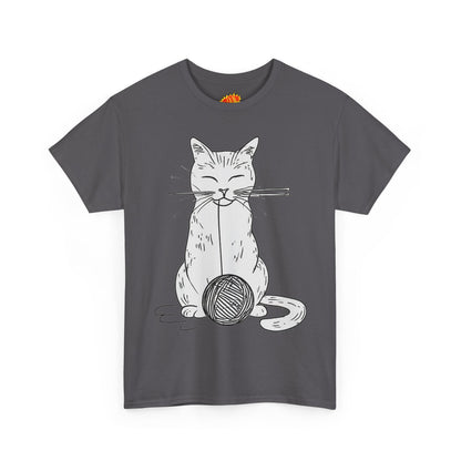 White Cat w/Yarn Ball Art Drawing Tee Shirt