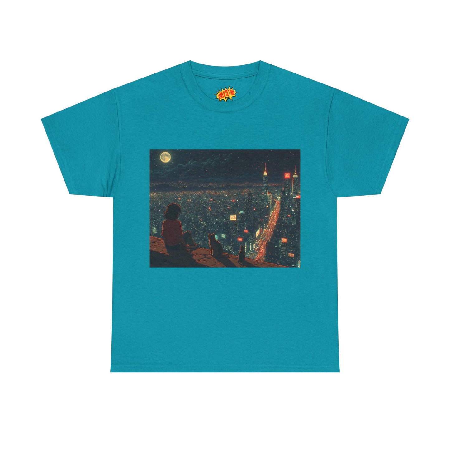 Anime Nighttime Cityscape w/Cats T-Shirt *Multiple Colors*
