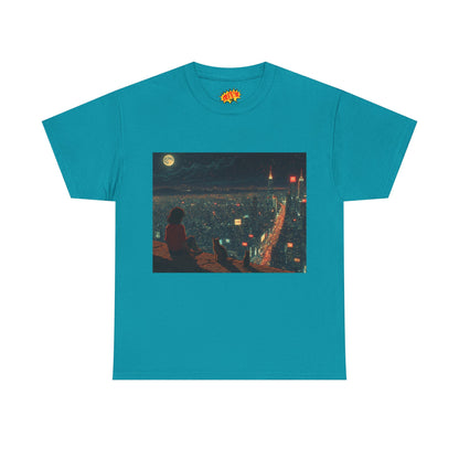 Anime Nighttime Cityscape w/Cats T-Shirt