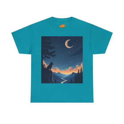 Wolf Silhouette with Sliver Moon Scene T-Shirt