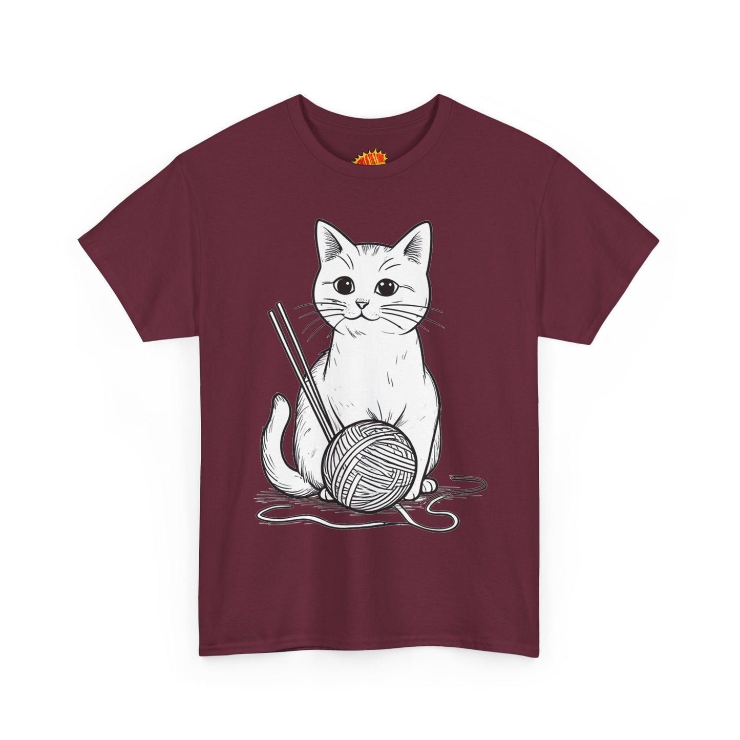 White Cat w/Yarn Ball Art Tee Shirt *Multiple Colors*