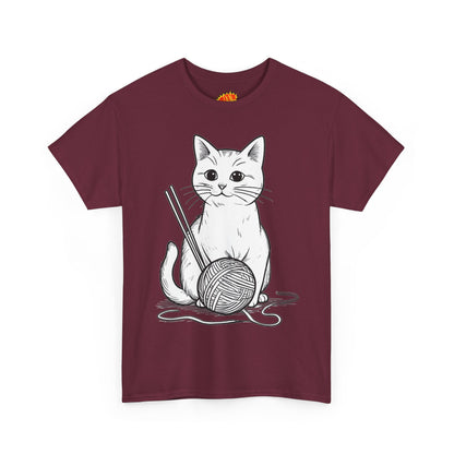 White Cat w/Yarn Ball Art Tee Shirt