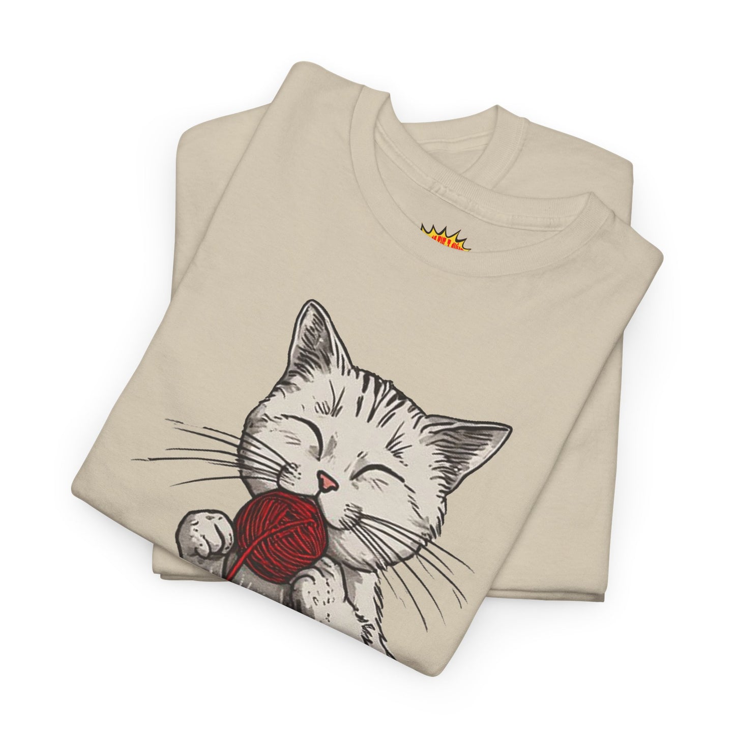 Cat w/Takeout Yarn Noodles Art Tee Shirt *Multiple Colors*