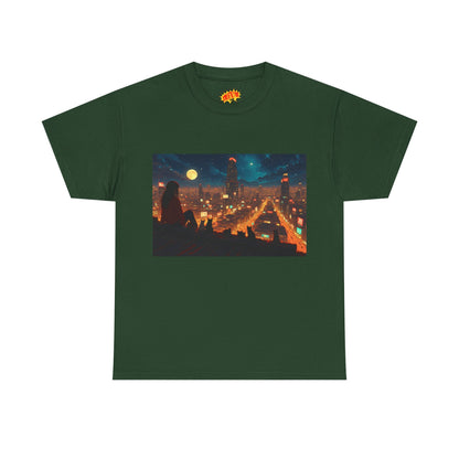 Anime Style Neon City Scene w/Girl & Cats T-Shirt