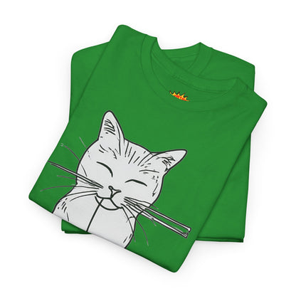 White Cat w/Yarn Ball Art Drawing Tee Shirt