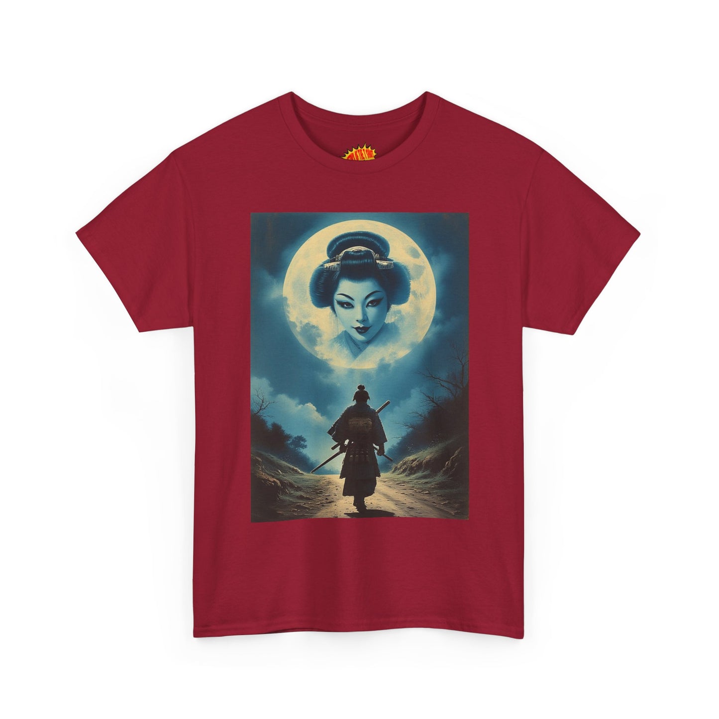 Walking Samurai w/Full Moon Geisha Woman T-Shirt *Multiple Colors*