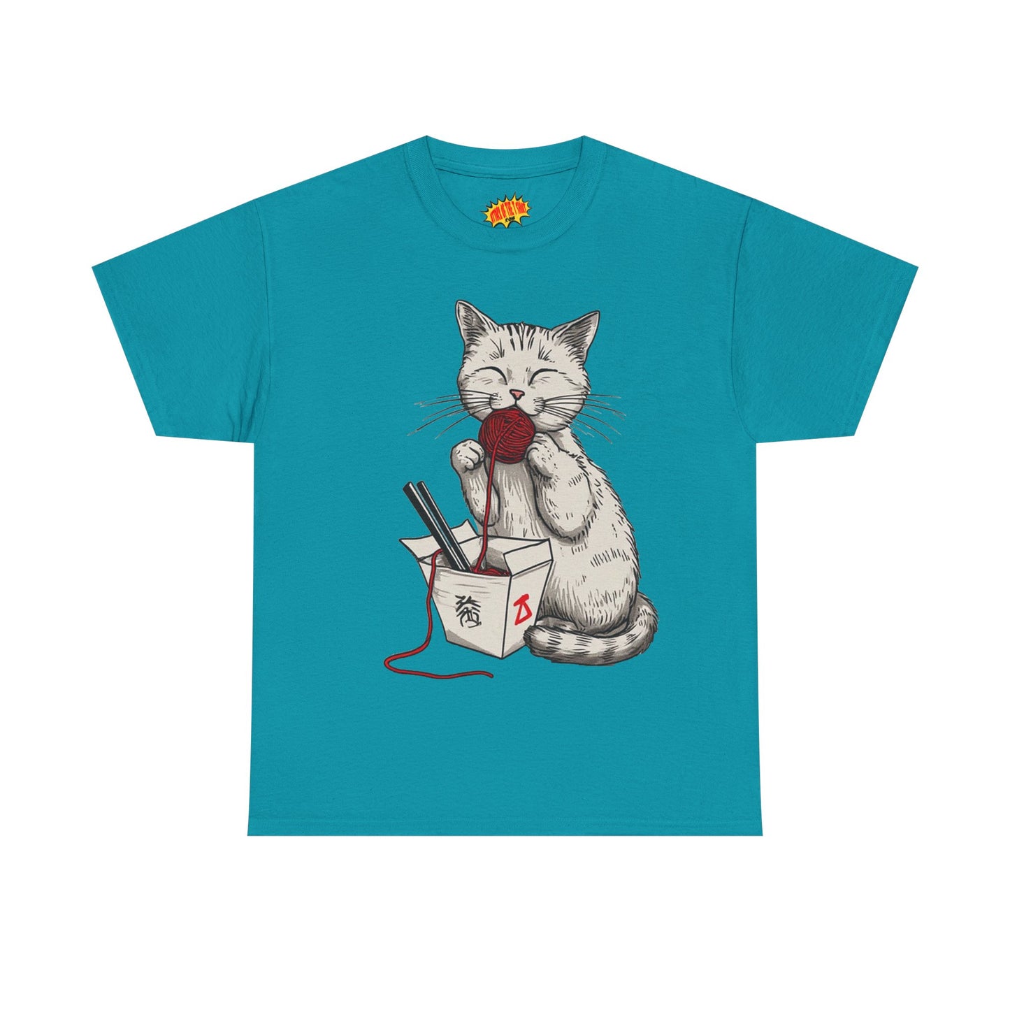 Cat w/Takeout Yarn Noodles Art Tee Shirt *Multiple Colors*