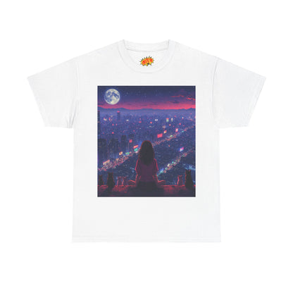 Anime City Neon Night Scene w/Girl & Cats T-Shirt
