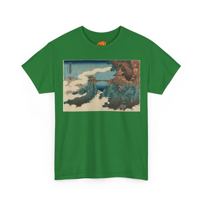 The Hanging-cloud Bridge by Katushika Hokusai - Heavy Cotton Tee *Dark Colors*
