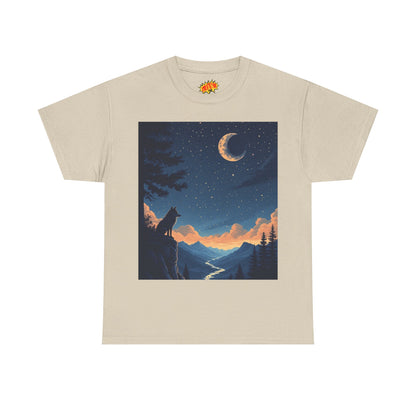 Wolf Silhouette with Sliver Moon Scene T-Shirt