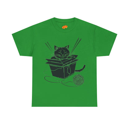 Black Cat w/Box + Yarn Ball Art Drawing Tee Shirt