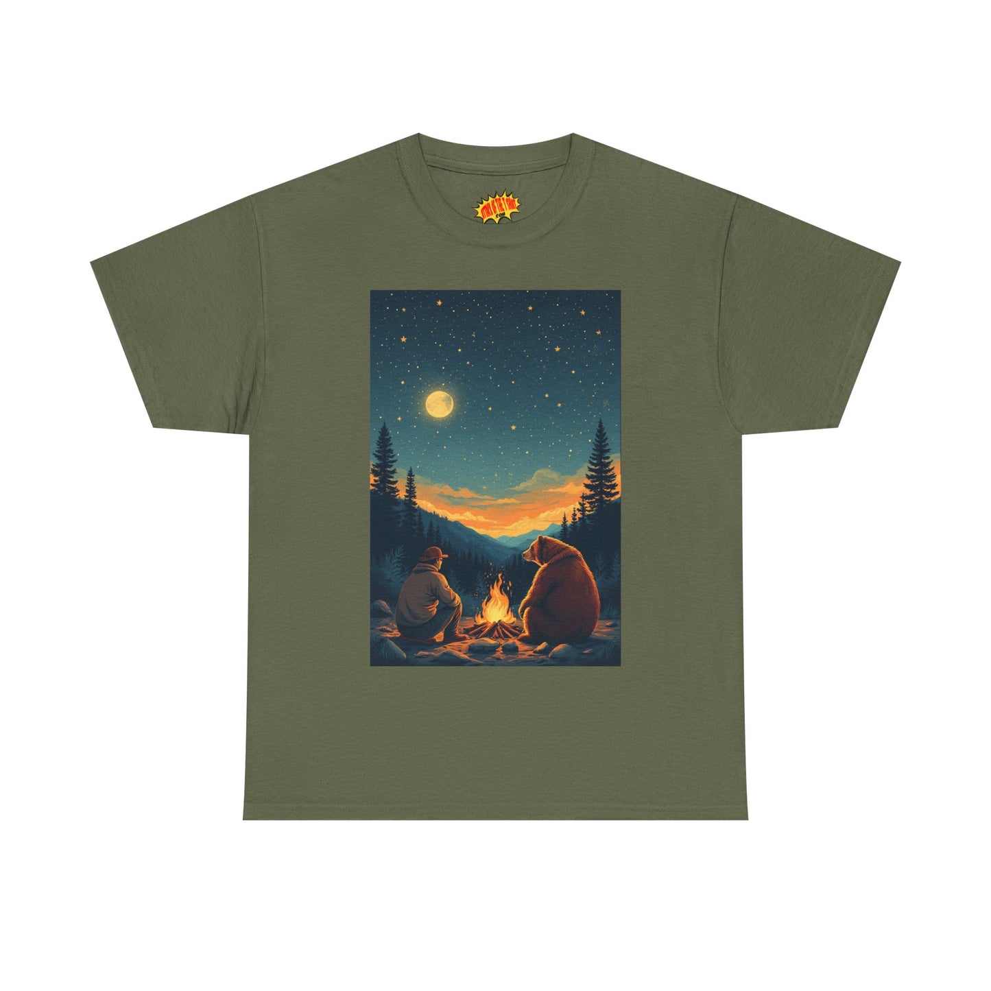 Mountain Man w/ Brown Bear Campfire Scene T-Shirt *Multiple Colors*
