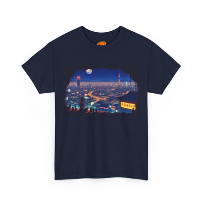 Anime Neon Cityscape Scene w/Girl & Cats T-Shirt
