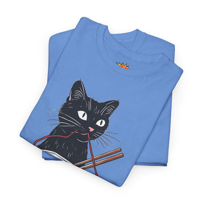 Black Cat w/Noodles + Yarn Ball Art Drawing Tee Shirt