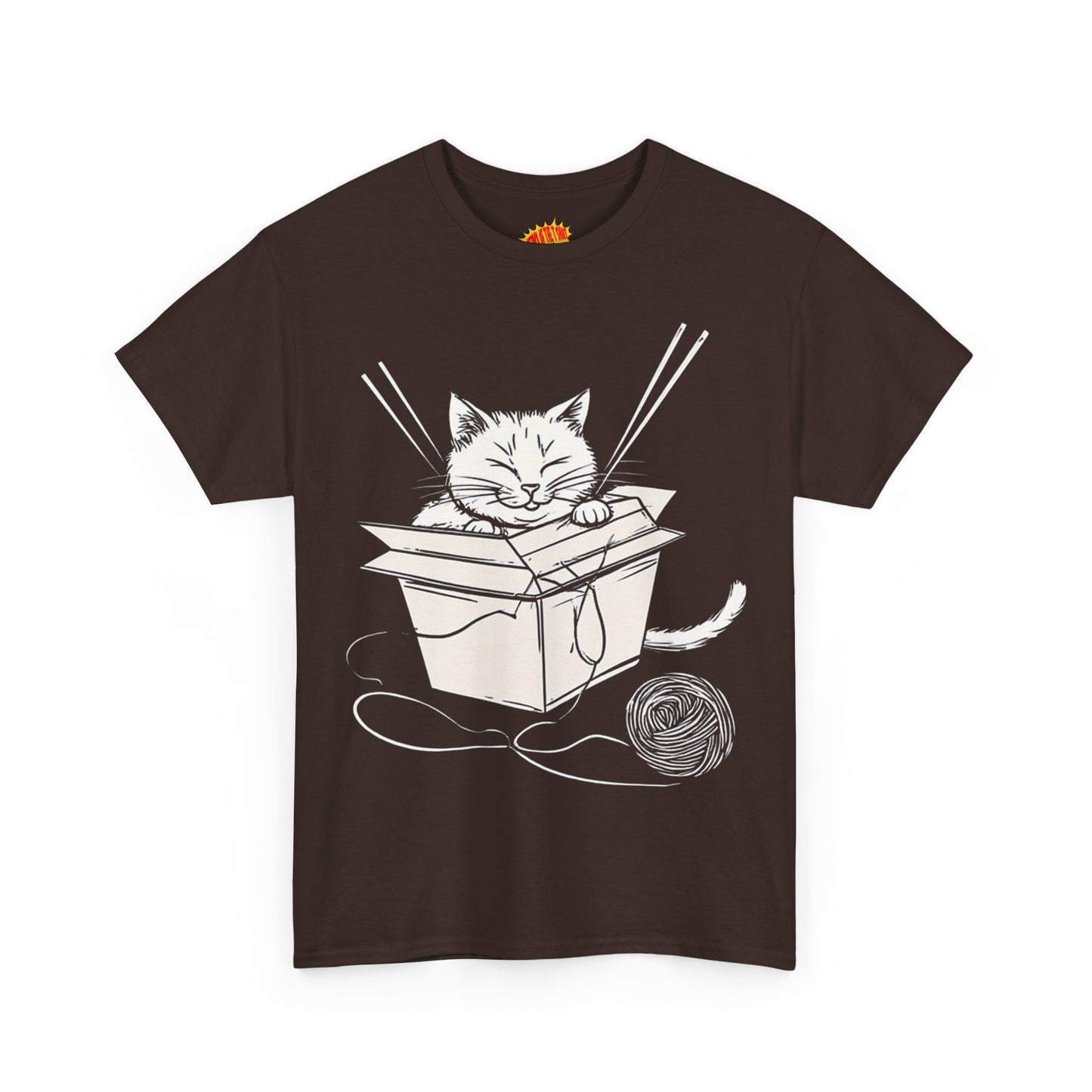 Cat w/Box + Yarn Ball Art Drawing Tee Shirt *Multiple Colors*