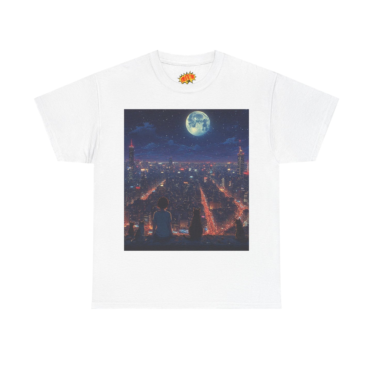 Anime City Neon Night Scene w/Cats T-Shirt *Multiple Colors*