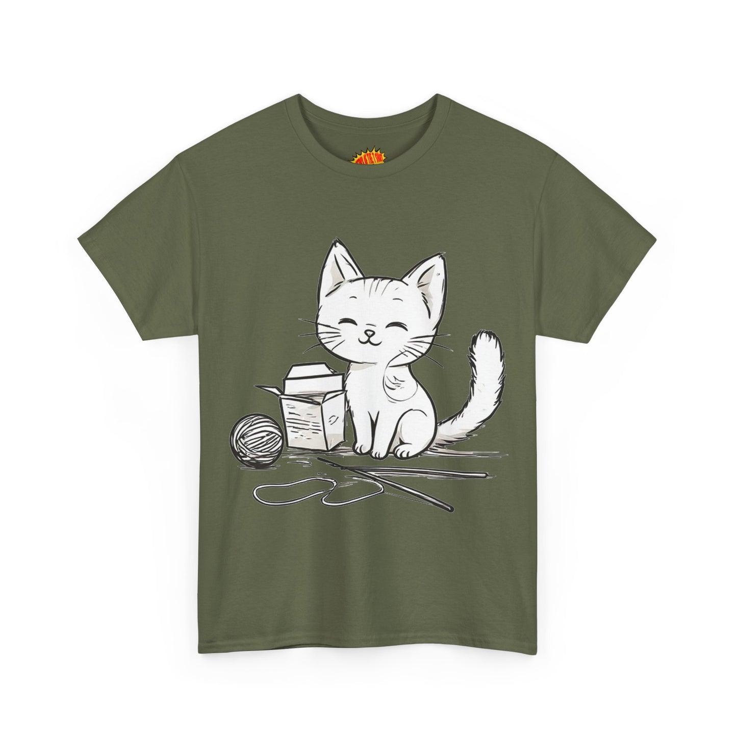 White Cat w/Takeout Yarn Art Tee Shirt *Multiple Colors*