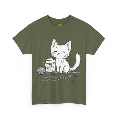 White Cat w/Takeout Yarn Art Tee Shirt