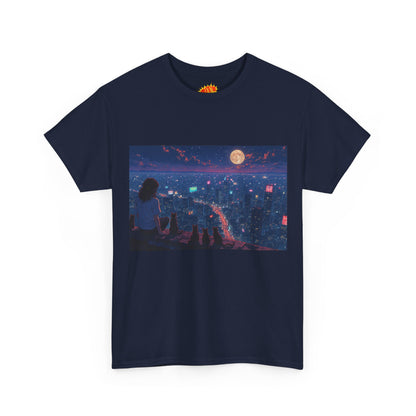 Anime Nighttime Cityscape w/Girl & Cats T-Shirt
