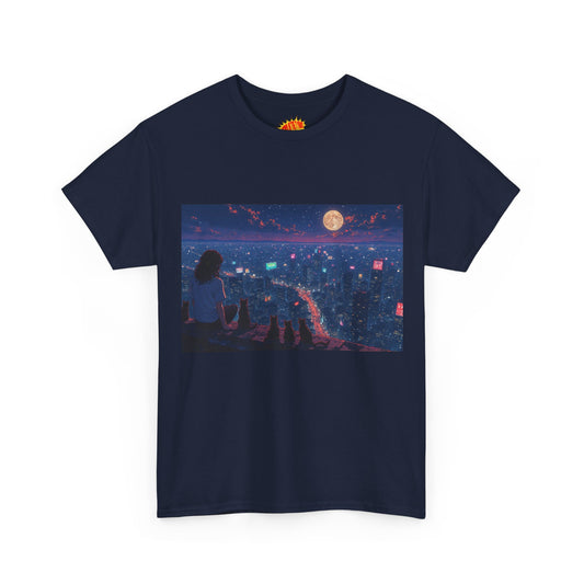 Anime Nighttime Cityscape w/Girl & Cats T-Shirt *Multiple Colors*