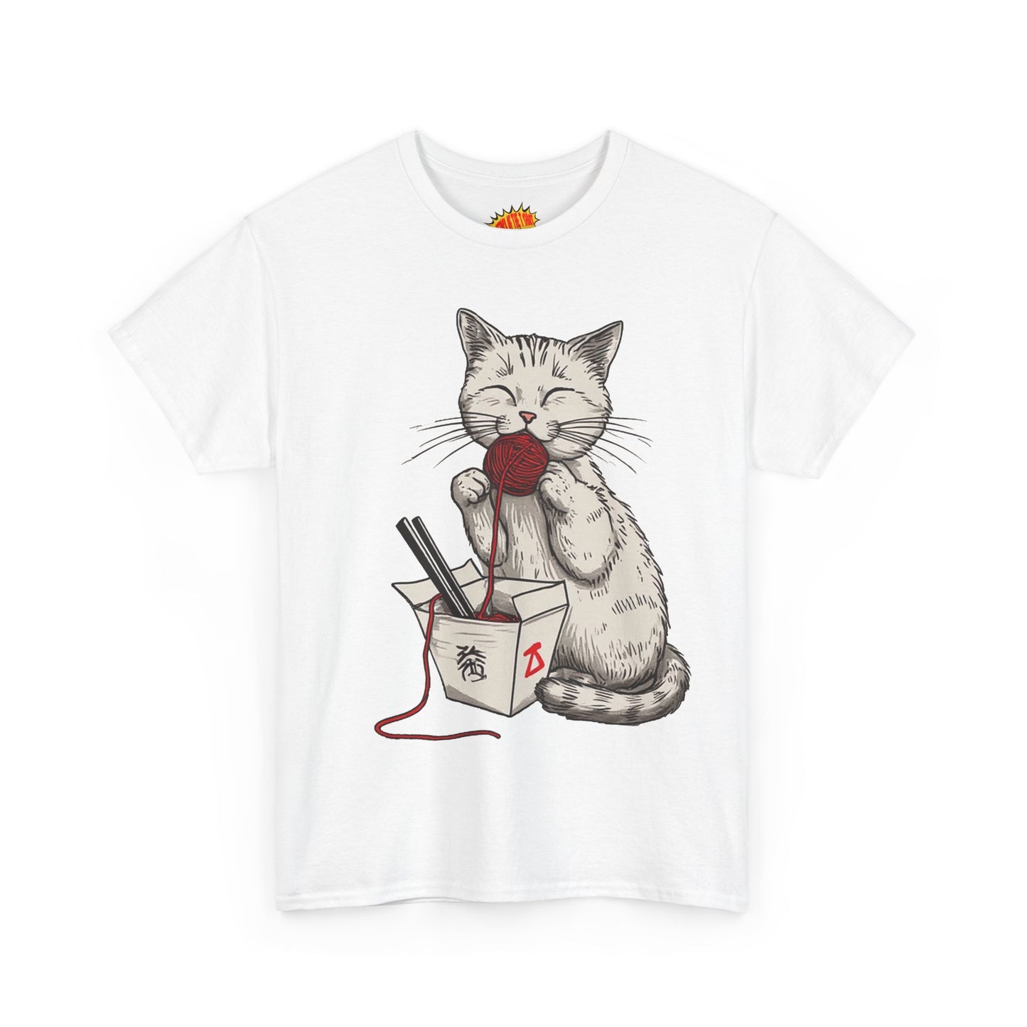 Cat w/Takeout Yarn Noodles Art Tee Shirt *Multiple Colors*
