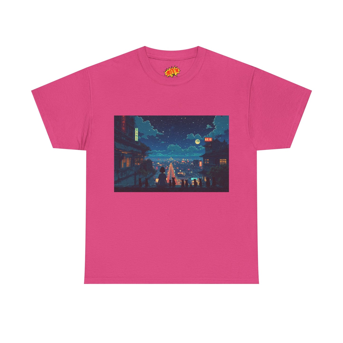 Anime Style City Scene w/Girl & Cats T-Shirt *Multiple Colors*