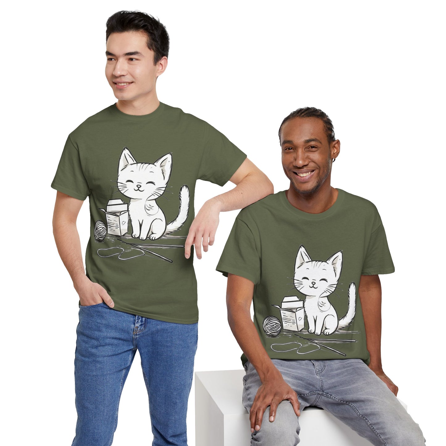 White Cat w/Takeout Yarn Art Tee Shirt *Multiple Colors*
