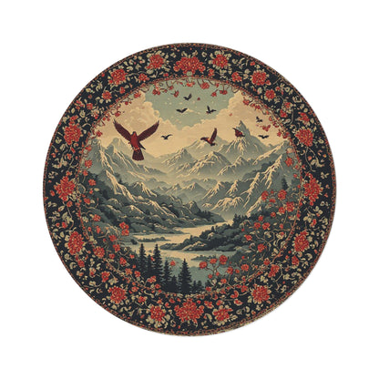 Oriental Style w/Birds + Flowers Rug - 60in Diameter Round Carpet