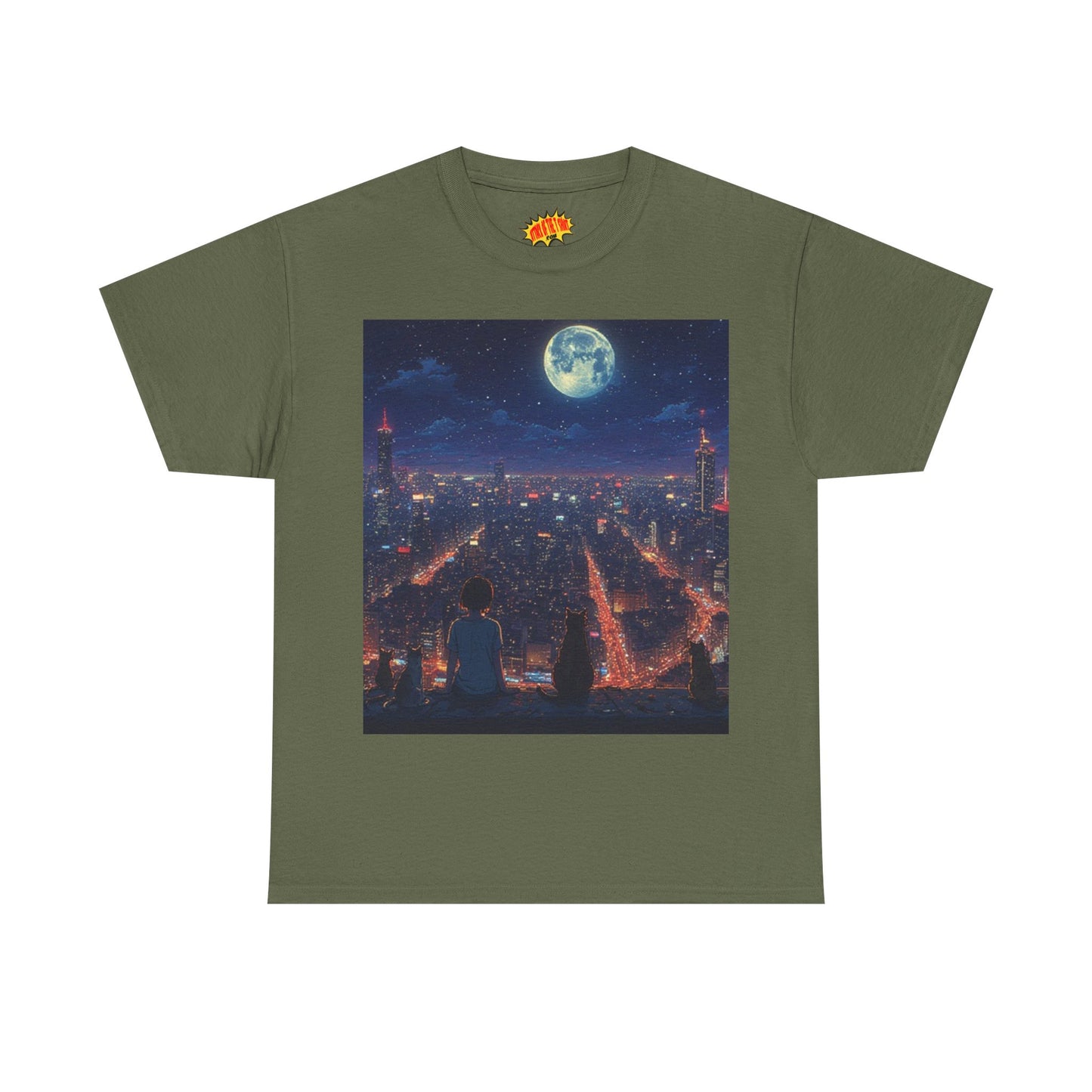 Anime City Neon Night Scene w/Cats T-Shirt *Multiple Colors*