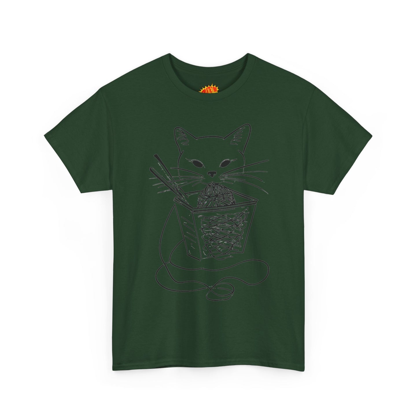 Cat w/Noodles Line Art Drawing Tee Shirt *Multiple Colors*