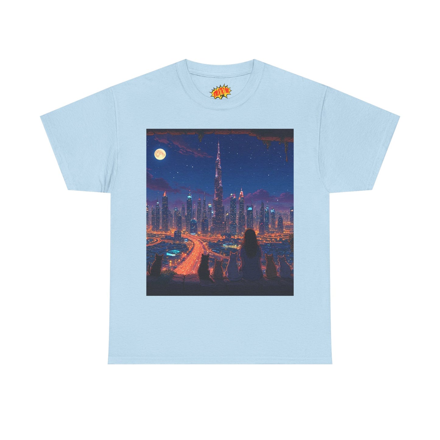 Cityscape Anime Night Scene w/Girl & Cats T-Shirt *Multiple Colors*