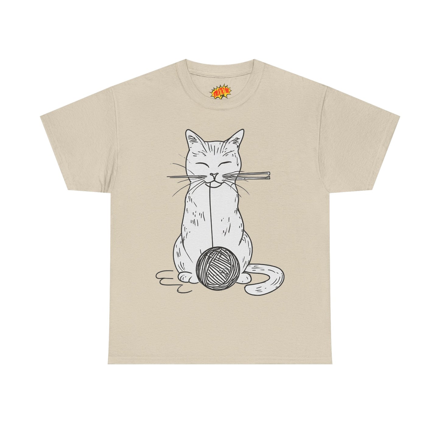 White Cat w/Yarn Ball Art Drawing Tee Shirt *Multiple Colors*