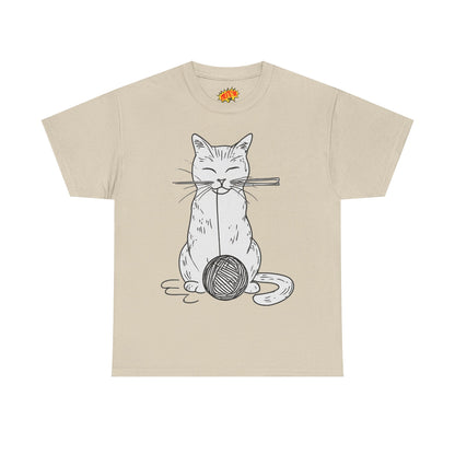 White Cat w/Yarn Ball Art Drawing Tee Shirt