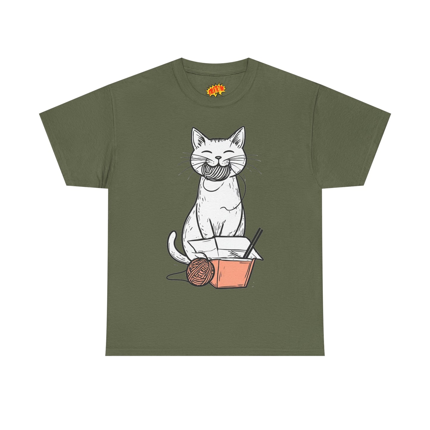 Cat w/Yarn Ball Takeout Art Tee Shirt *Multiple Colors*