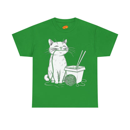 Happy Cat w/Noodles + Yarn Ball Art Drawing Tee Shirt