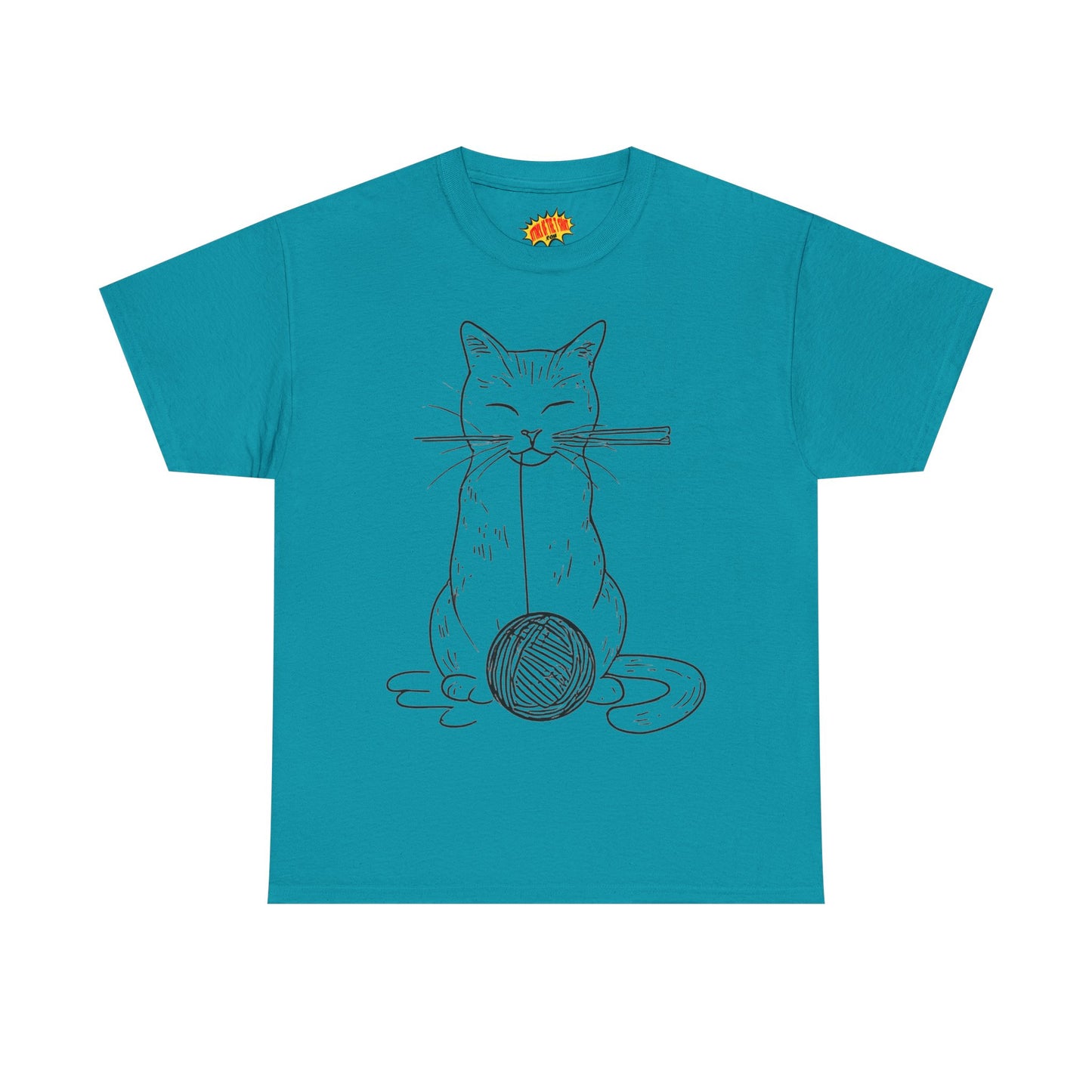 Cat w/Yarn Ball Line Art Drawing Tee Shirt *Multiple Colors*
