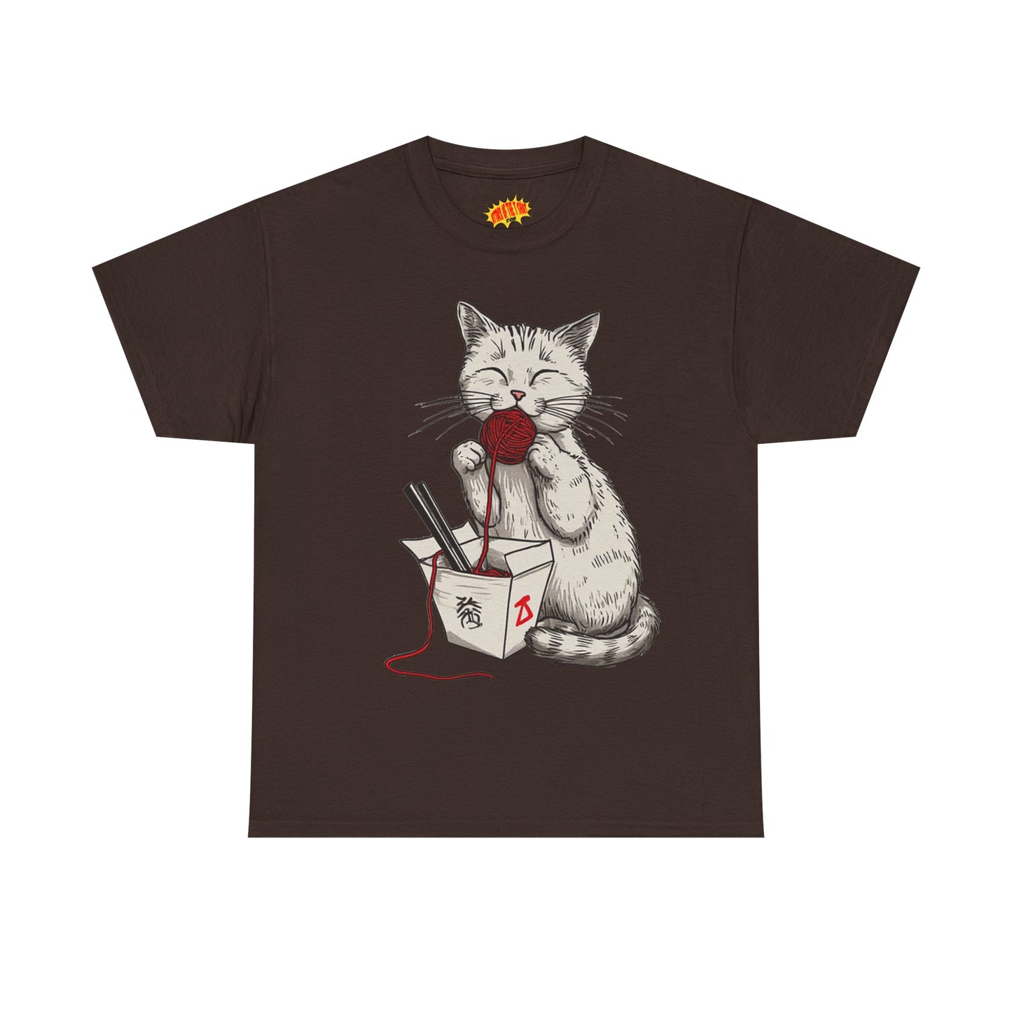 Cat w/Takeout Yarn Noodles Art Tee Shirt *Multiple Colors*