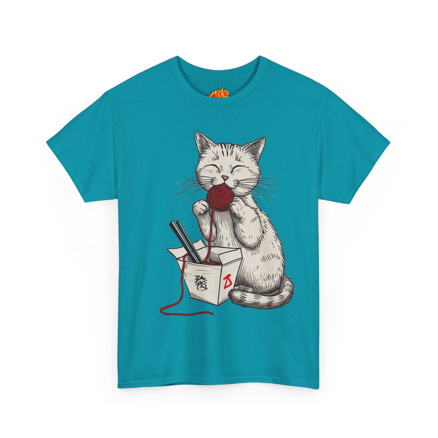 Cat w/Takeout Yarn Noodles Art Tee Shirt *Multiple Colors*
