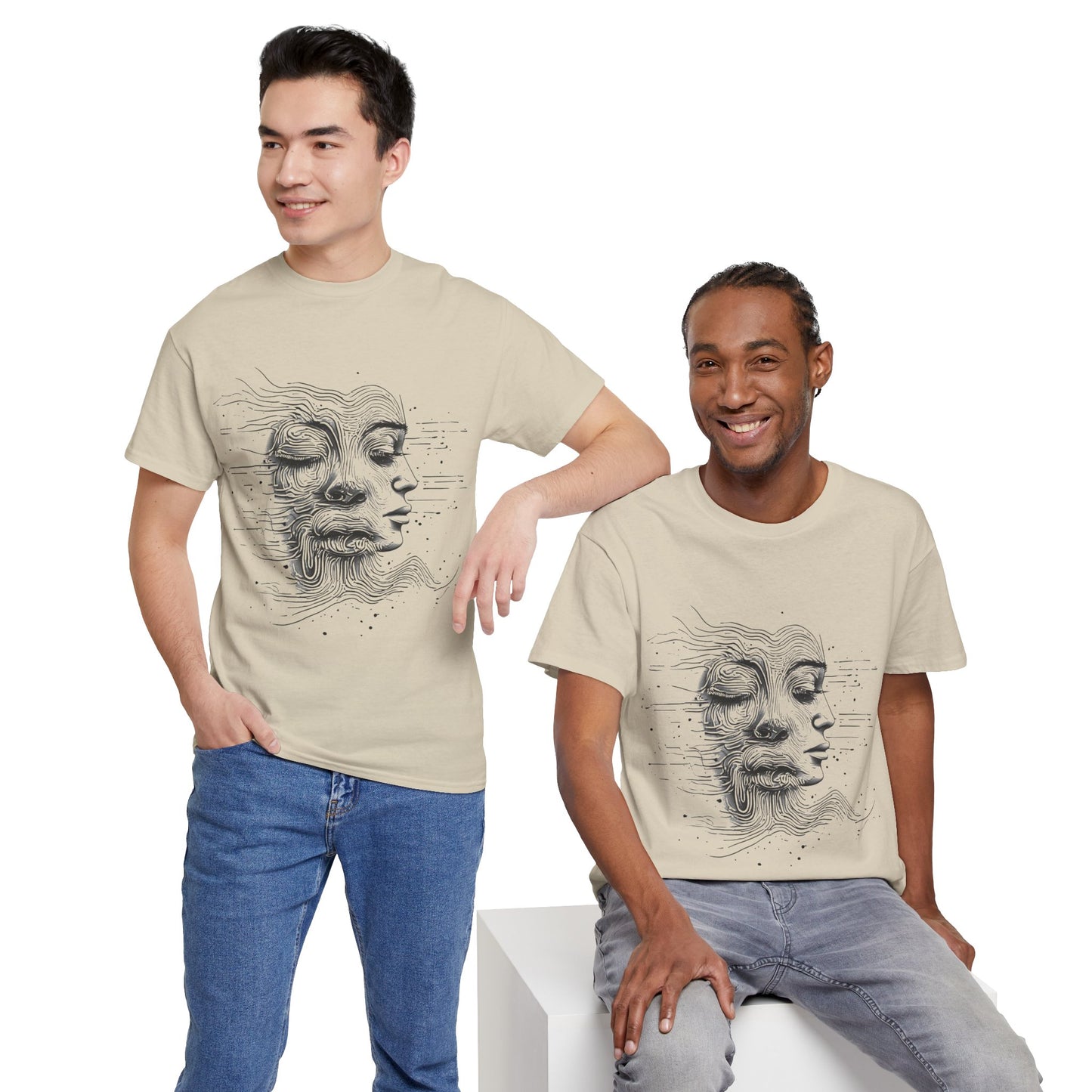 Line Drawing Graphic Art Faces Tee Shirt *Multiple Colors*