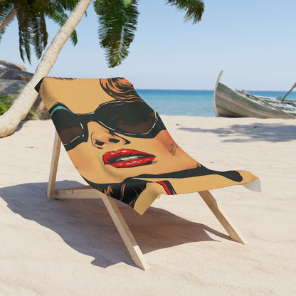 Pop Art Retro Closeup Beach Towel Vintage Glamour Model Art Print Towel 2 Sizes