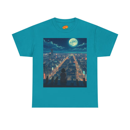 Anime City Full Moon Scene w/Girl & Cats T-Shirt