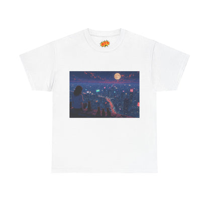 Anime Nighttime Cityscape w/Girl & Cats T-Shirt